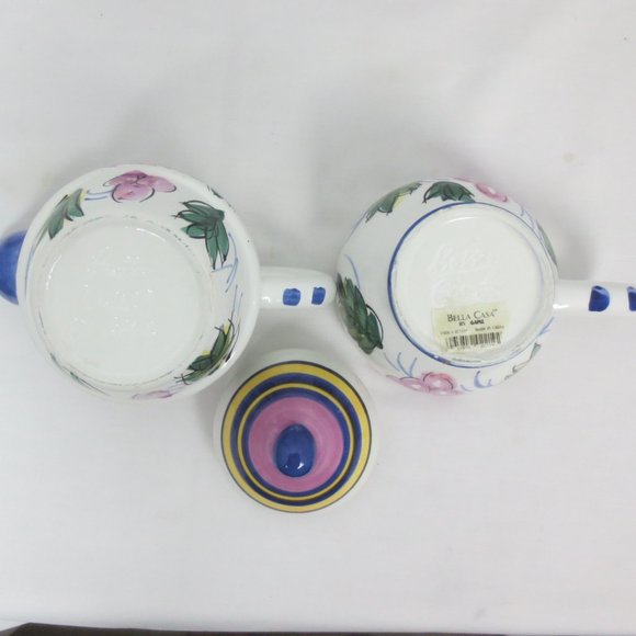 New Bella Casa Teapot Lid Cup Set by Ganz Tea 4 One White Colorful Fruit Design - Picture 6 of 10